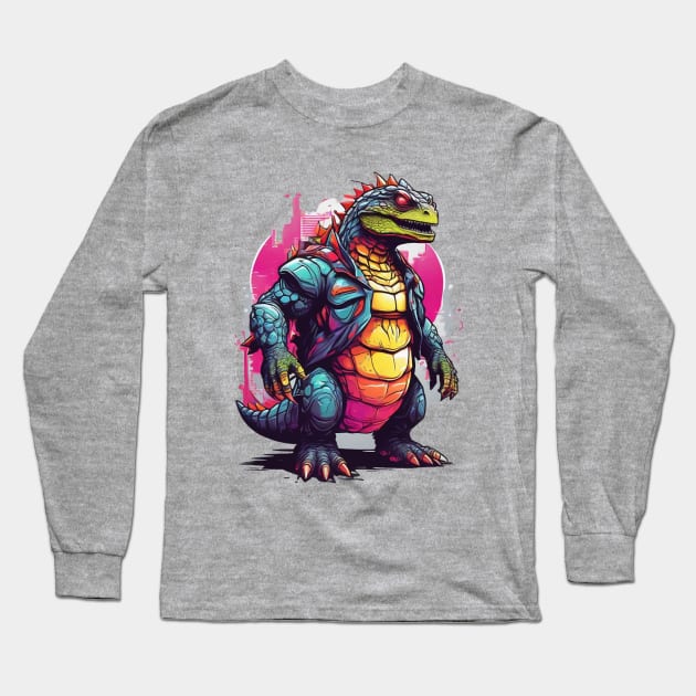 Neon Dino Long Sleeve T-Shirt by Warp9